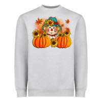 Heather Grey fall scarecrow with pumpkins Heavyweight Sweatshirt - Artiststas