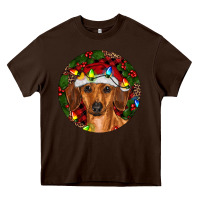 Chocolate Brown Christmas Dachshund Heavy Core Tee - RanaPortraitStore