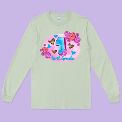 Back To School Flowers First Grade 3200x2400 Long Sleeve Tee Designed By Adodesignshop