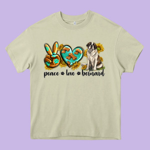 Peace Love St. Bernard Heavy Core Tee Designed By Texasbilliewilder