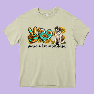 Peace Love St. Bernard Heavy Core Tee Designed By Texasbilliewilder