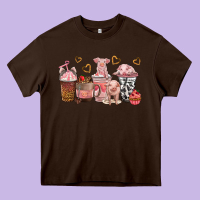 Pigs Coffee Cups Heavy Core Tee Designed By Texasbilliewilder