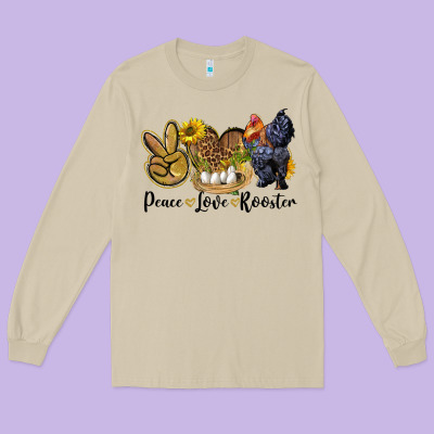 Peace Love Rooster Long Sleeve Tee Designed By Lillyallendesigns