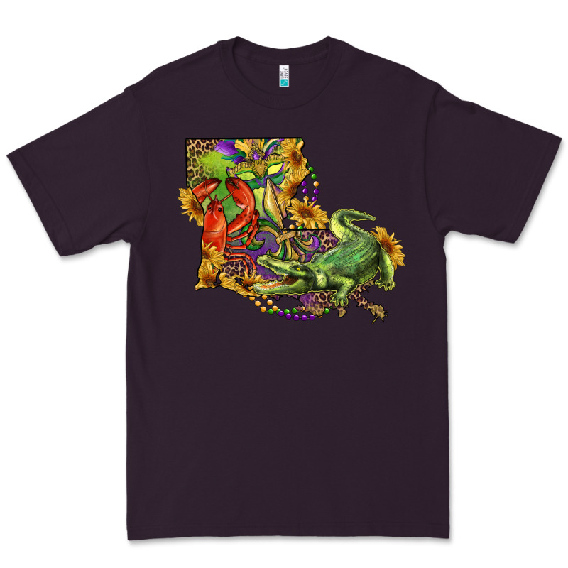 Louisiana Map With Mardi Gras Crocodile Premium Tee by RanaPortraitStore | Teevron