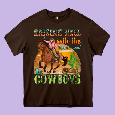 Raising Hell With The Hippies And The Cowboys Heavy Core Tee Designed By Texasbilliewilder