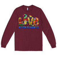 Burgundy autism awareness love Long Sleeve Tee - BarkalooDesign