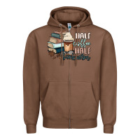 Chestnut half coffee half bookworm Zipper Hoodie - MaliasSmallBusiness