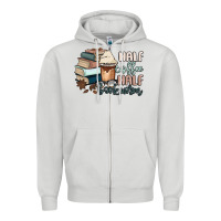 Dove Grey half coffee half bookworm Zipper Hoodie - MaliasSmallBusiness