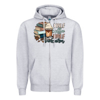 Heather Grey half coffee half bookworm Zipper Hoodie - MaliasSmallBusiness