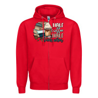 Red half coffee half bookworm Zipper Hoodie - MaliasSmallBusiness