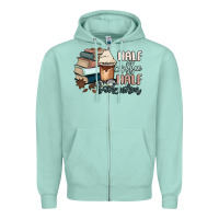 Seafoam half coffee half bookworm Zipper Hoodie - MaliasSmallBusiness