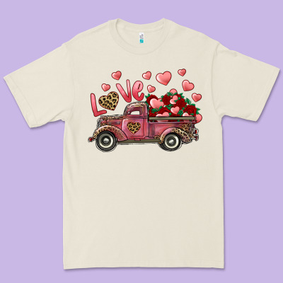 Premium Tee Love Truck With Roses And Leopard