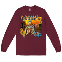 Burgundy actinup with cowgirl Long Sleeve Tee - NancyCooperArtShop