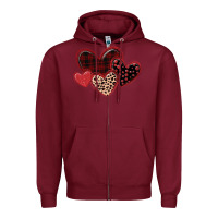 Burgundy leopard hearts Zipper Hoodie - MaliasSmallBusiness