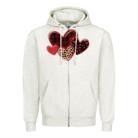 Oatmeal Heather leopard hearts Zipper Hoodie - MaliasSmallBusiness