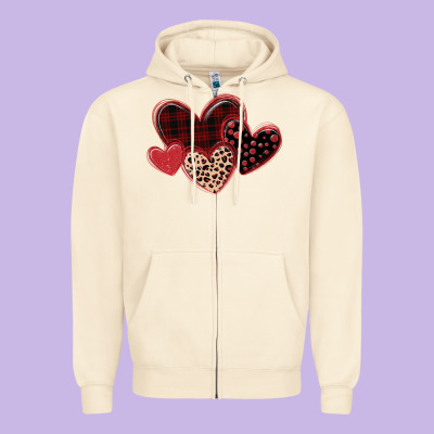 Leopard Hearts Zipper Hoodie Designed By Maliassmallbusiness