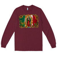 Burgundy our lady of Guadalupe Mexican flag background Long Sleeve Tee - Jasminsmagicworld