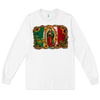 White our lady of Guadalupe Mexican flag background Long Sleeve Tee - Jasminsmagicworld