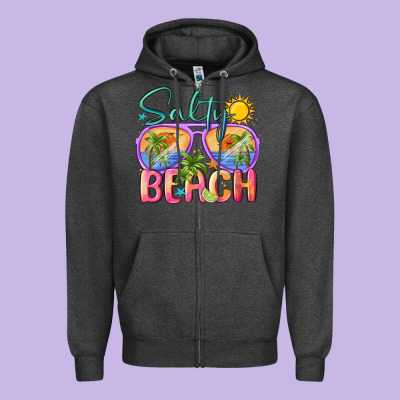 Salty Beach Zipper Hoodie Designed By Maliassmallbusiness