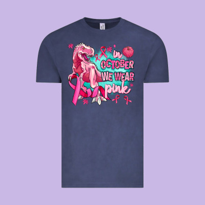 Dinosaur  In October We Wear Pink Vintage Tee Designed By Adodesignshop