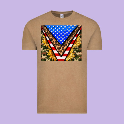 American Sunflower And Camouflage Vintage Tee Designed By Adodesignshop