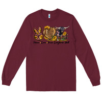 Burgundy Peace Love Texas Longhorn Bull Long Sleeve Tee - LillyAllenDesigns