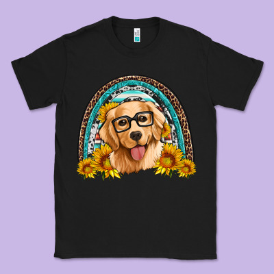 Golden Retriever Rainbow Classic Tee Designed By Artiststas