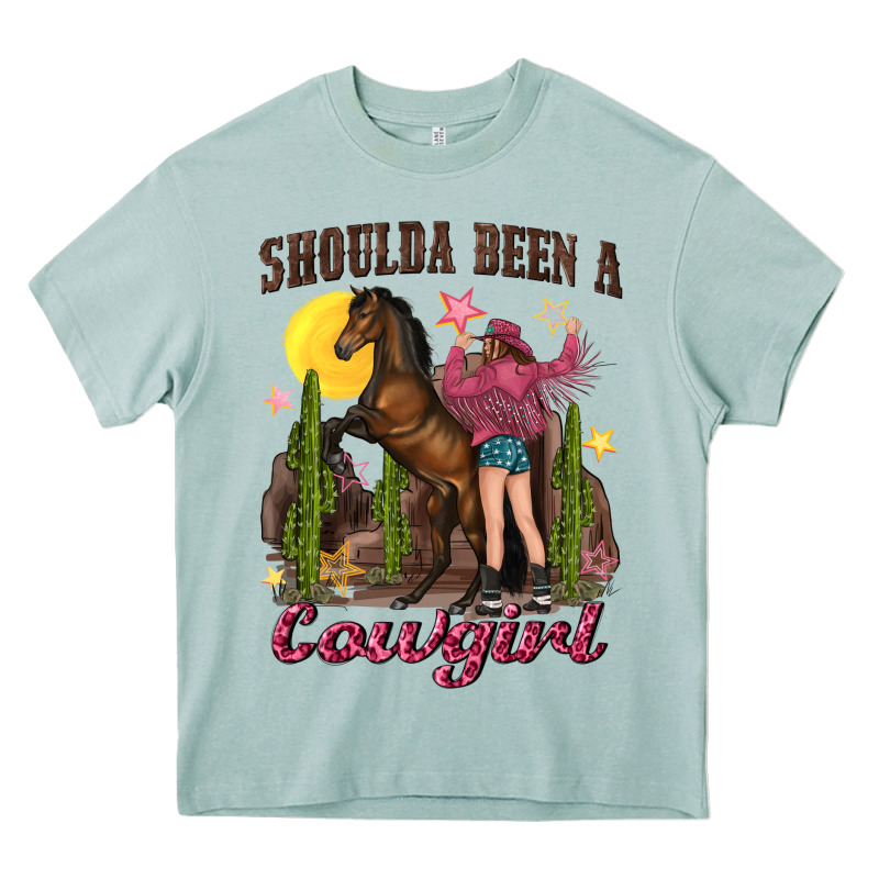 Shoulda Been A Cowgirl Bucking Horse Heavy Core Tee by texasbilliewilder | Teevron