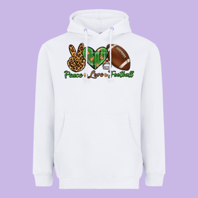 Peace Love Football Heavyweight Hoodie Designed By Bundleandbundleshop