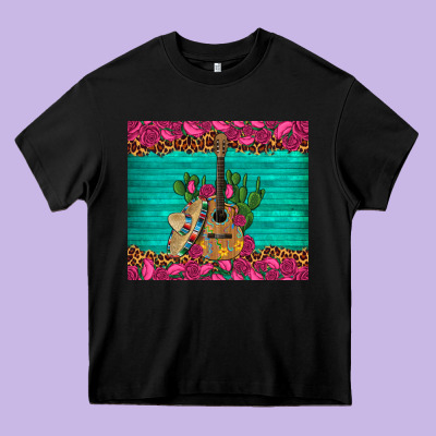 Mexican Guitar Roses Cactus Sombrero Heavy Core Tee Designed By Artiststas