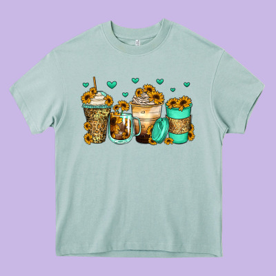 Sunflowers Coffee Cups Heavy Core Tee Designed By Zillion Design Studio