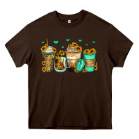 Chocolate Brown sunflowers coffee cups Heavy Core Tee - Zillion Design Studio