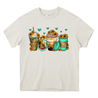 Cream sunflowers coffee cups Heavy Core Tee - Zillion Design Studio