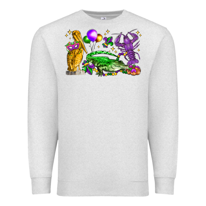Mardi Gras Pelican Alligator And Crawfish Premium Sweatshirt by LillyAllenDesigns | Teevron