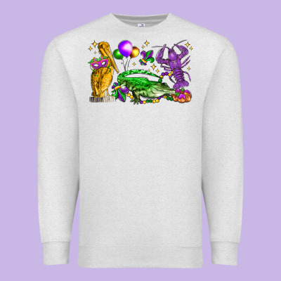 Mardi Gras Pelican Alligator And Crawfish Premium Sweatshirt Designed By Lillyallendesigns