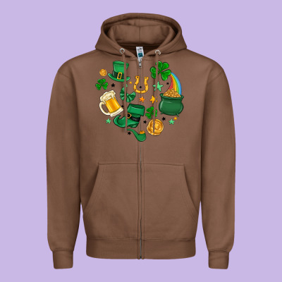 St. Patrick Heart Doodle Zipper Hoodie Designed By Maliassmallbusiness