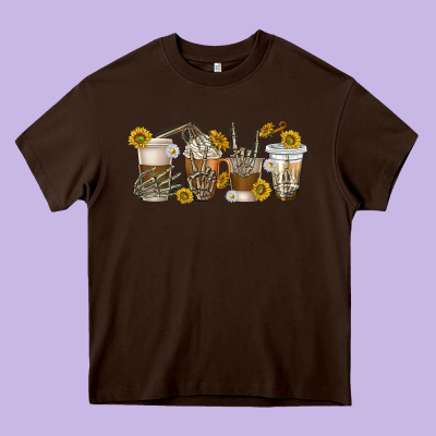 Skeleton Hands Coffee Cups Heavy Core Tee Designed By Texasbilliewilder