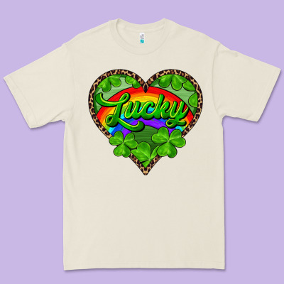 Premium Tee lucky heart with leopard