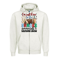 Oatmeal Heather im just here for the snacks commercials and  halftime show Zipper Hoodie - MaliasSmallBusiness