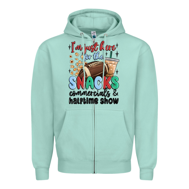 Im Just Here For The Snacks Commercials And  Halftime Show Zipper Hoodie by MaliasSmallBusiness | Teevron
