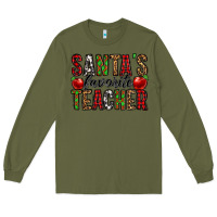 Army Green santa's favorite teacher Long Sleeve Tee - Jasminsmagicworld