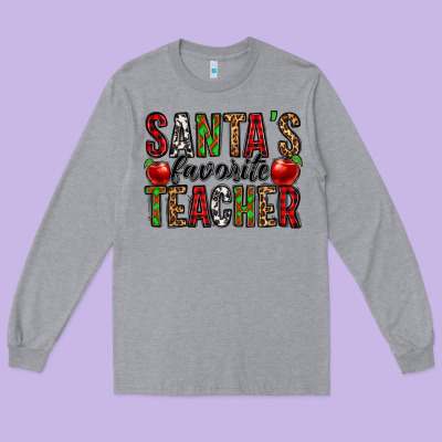 Santa's Favorite Teacher Long Sleeve Tee Designed By Jasminsmagicworld