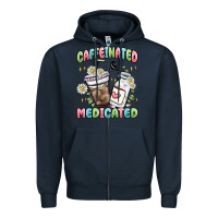 Navy caffeinated and medicated Zipper Hoodie - MaliasSmallBusiness