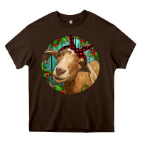 Chocolate Brown Farm Goat Christmas Heavy Core Tee - RanaPortraitStore
