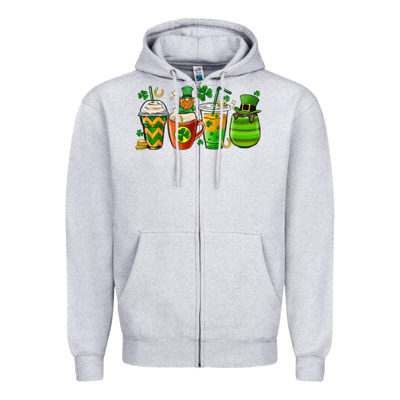 St. Patricks Day Coffee Cups Zipper Hoodie by MaliasSmallBusiness | Teevron