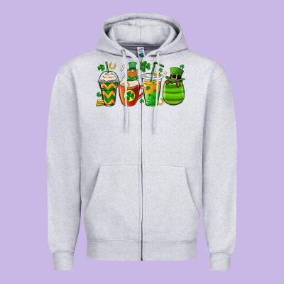 St. Patricks Day Coffee Cups Zipper Hoodie Designed By Maliassmallbusiness