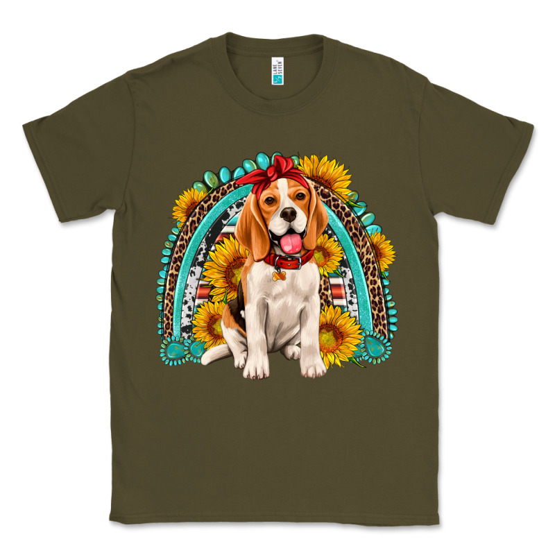 Beagle Turquoise And Sunflowers Rainbow Classic Tee by Artiststas | Teevron