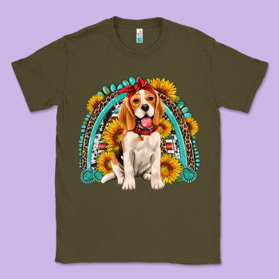 Beagle Turquoise And Sunflowers Rainbow Classic Tee Designed By Artiststas