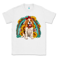 White beagle turquoise and sunflowers rainbow Classic Tee - Artiststas