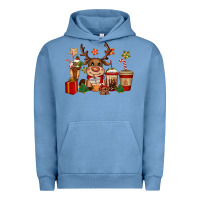 Pigment Pebble Blue reindeer coffe cups christmas Urban Hoodie - CowGirlArtShop